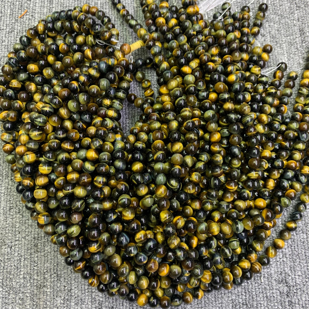 Natural Blue Yellow Tiger Eye Beads 8mm Gemstone Loose Beads Blue Yellow Color Tiger Eye Bead for DIY Jewelry Making  15.5 Inch AAA