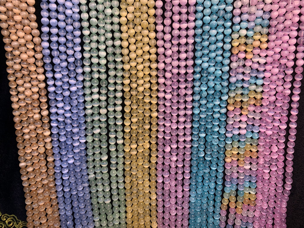Natural Selenite Round Bead Selenite Loose Beads Gemstone Beads Rainbow Multi Color Selenite Gemstone Loose Bead 6mm 8mm 10mm 15 Inch AAA