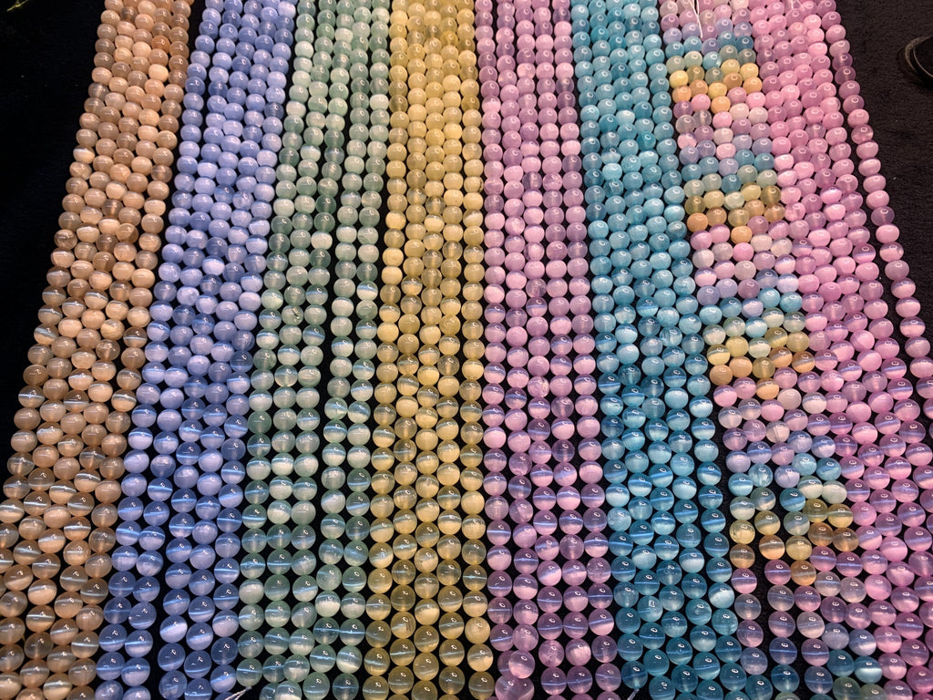 Natural Selenite Round Bead Selenite Loose Beads Gemstone Beads Rainbow Multi Color Selenite Gemstone Loose Bead 6mm 8mm 10mm 15 Inch AAA