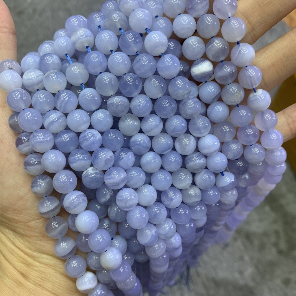 Natural Blue Lace Agate Beads 6mm 8mm 10mm Gemstone Round Blue Beads Lace Agate Bead 15.5 Inch Strand AAA
