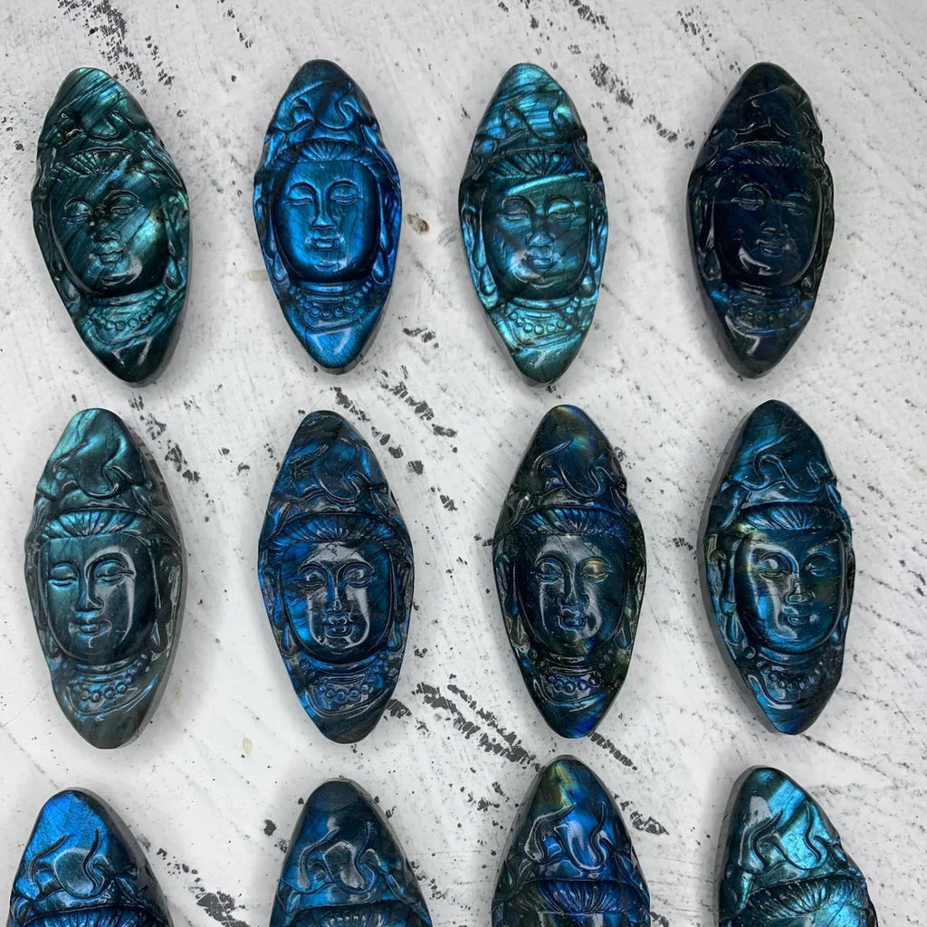 Labradorite Quan Yin Pendant - Hand Carved Bodhisattva Gemstone (62MM)