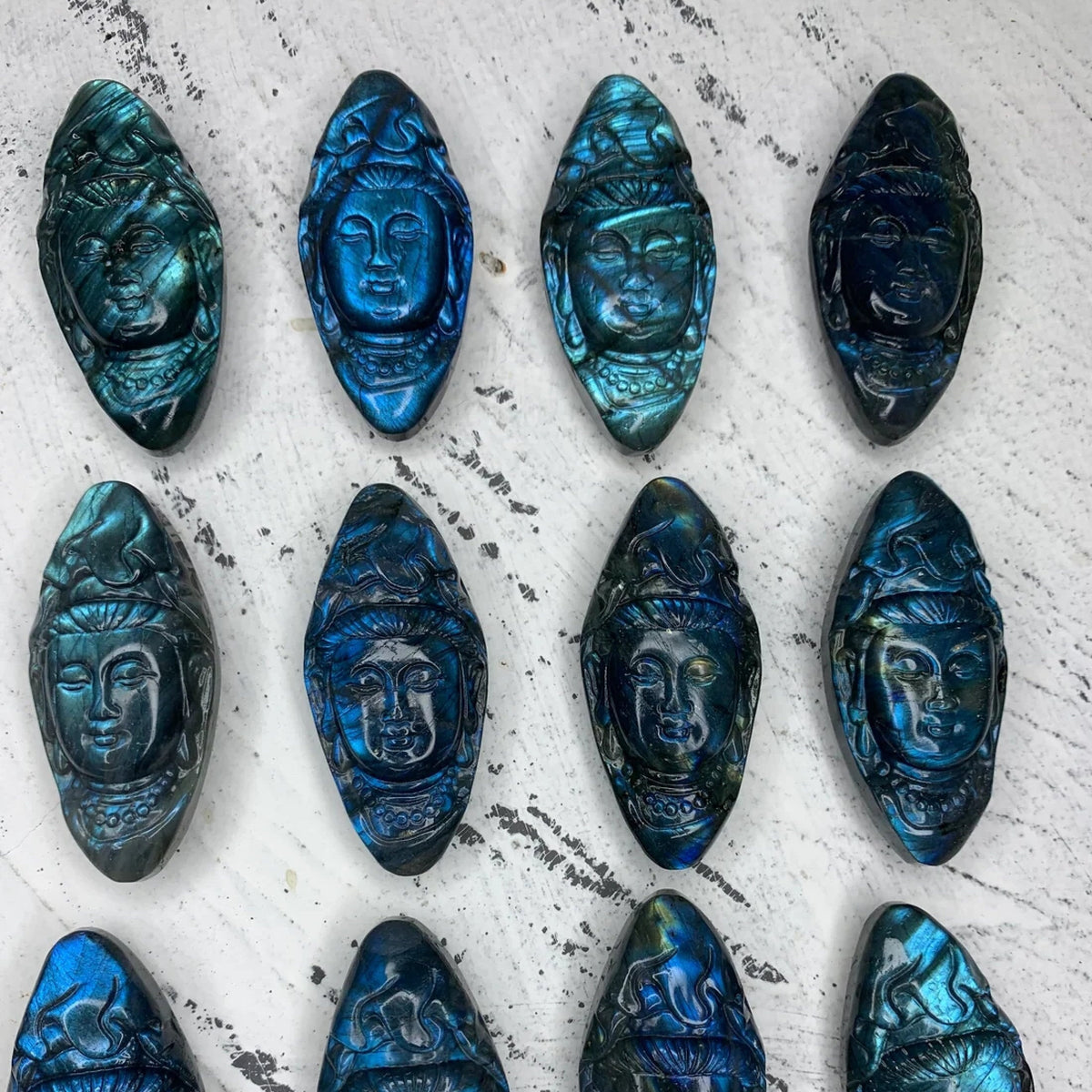 Labradorite Quan Yin Pendant - Hand Carved Bodhisattva Gemstone (62MM)