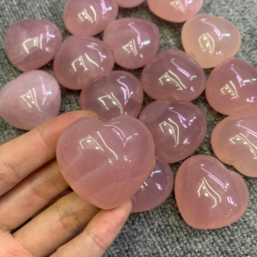 Rose Quartz Puffy Heart Crystal, Valentines Gift, 1.5 inch