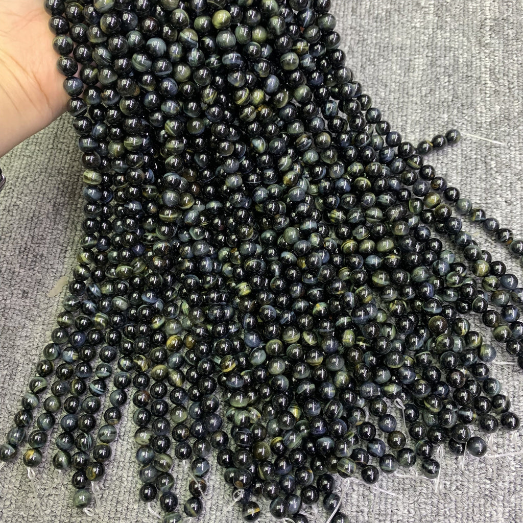 Natural Blue Tiger Eye Round Beads 8mm Gemstone Loose Beads Blue Color Tiger Eye Bead for DIY Jewelry Making  15.5 Inch AAA
