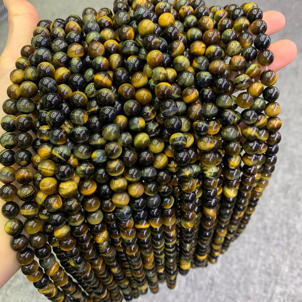 Natural Blue Yellow Tiger Eye Beads 8mm Gemstone Loose Beads Blue Yellow Color Tiger Eye Bead for DIY Jewelry Making  15.5 Inch AAA