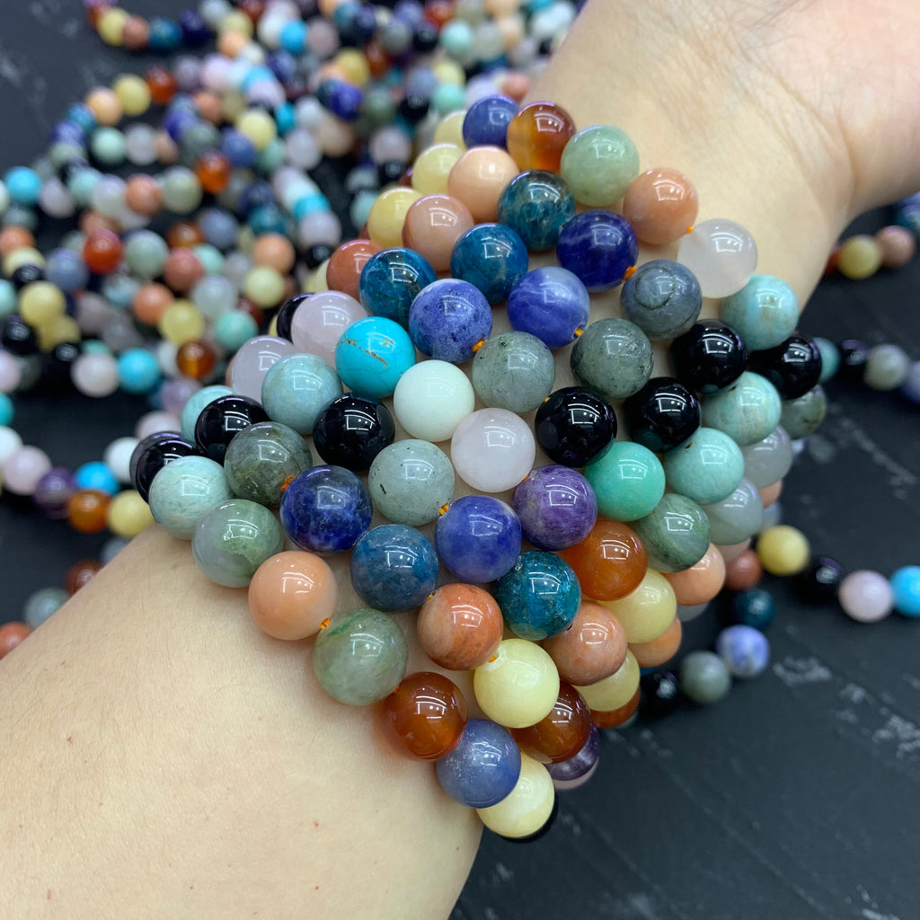 Mixed Natura Crystal Stone Round Bracelet 10mm Multi Color Gemstone Beads Bracelet 1PC Birthday Gifts for Her Grade AAA