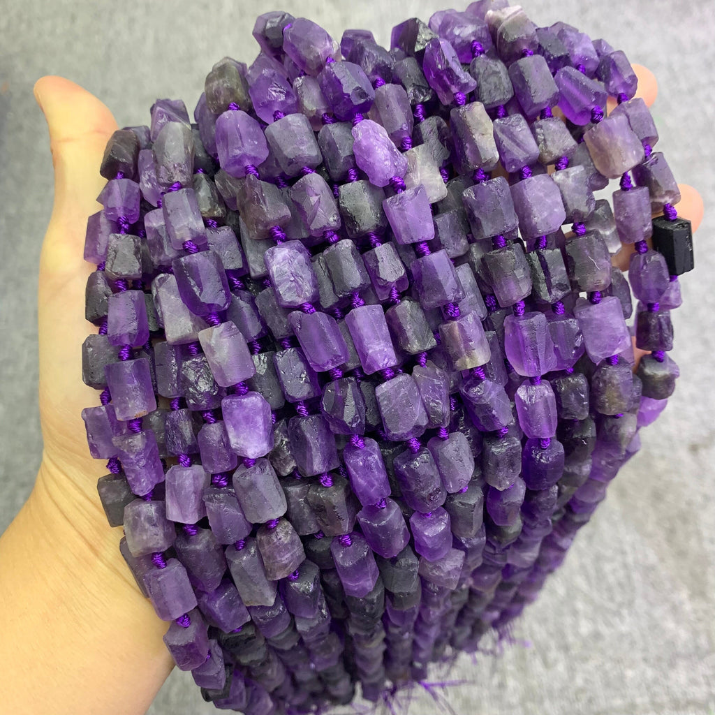 Raw Amethyst Stone Beads, Rough Gemstone Strand 15.5”