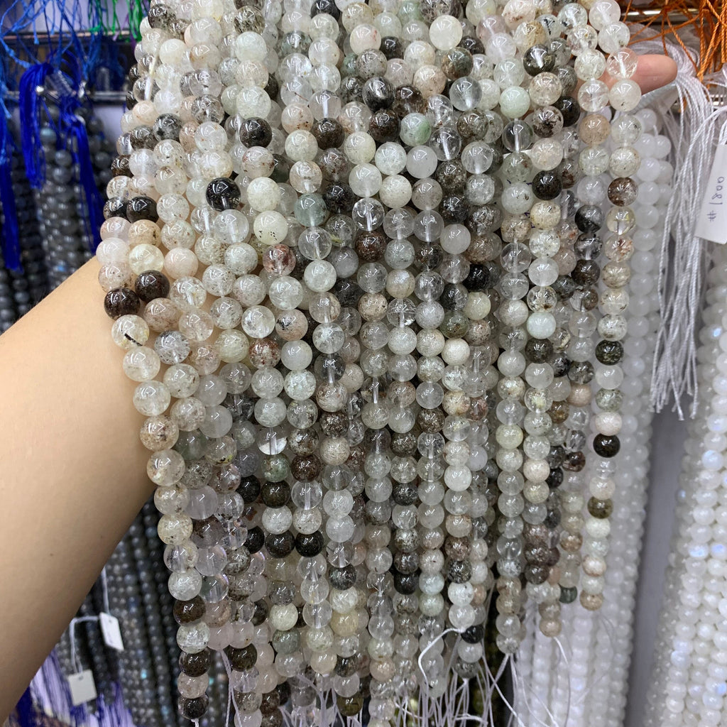 Natural Phontom Quartz Beads 6mm 8mm 10mm Garden Quartz Ghost Crystal Beads Gemstone Round Phontom Beads Lace Bead 15.5 Inch Strand AAA