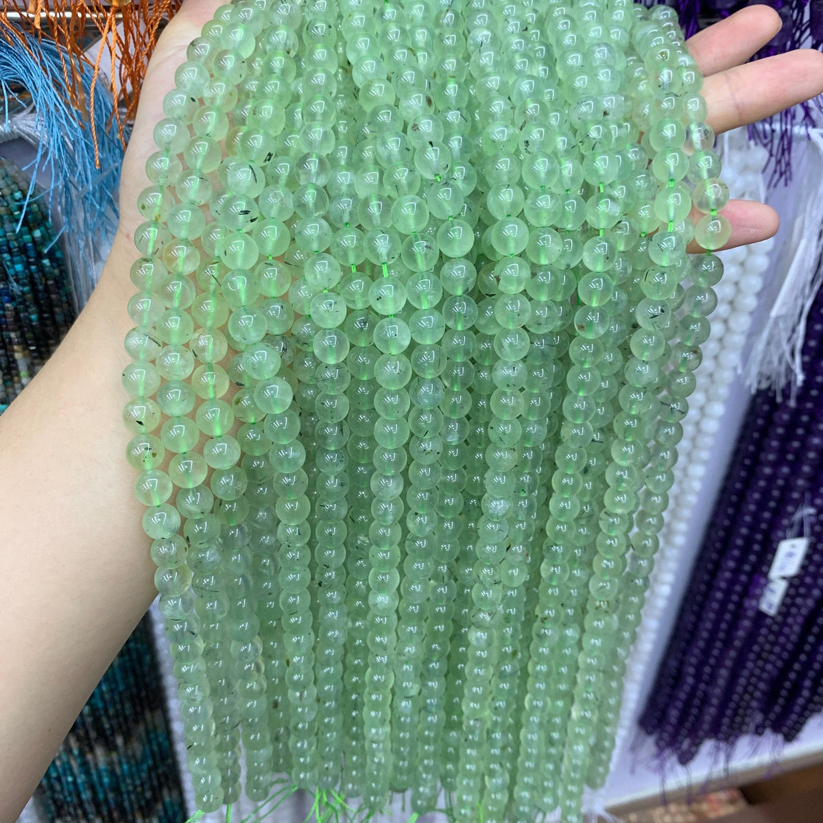 Natural Prehnite Stone Beads, Green Prehnite Beads Beads 8mm Gemstone Round Beads Lace Bead 15.5 Inch Strand AAA for DIY Jewelry Making
