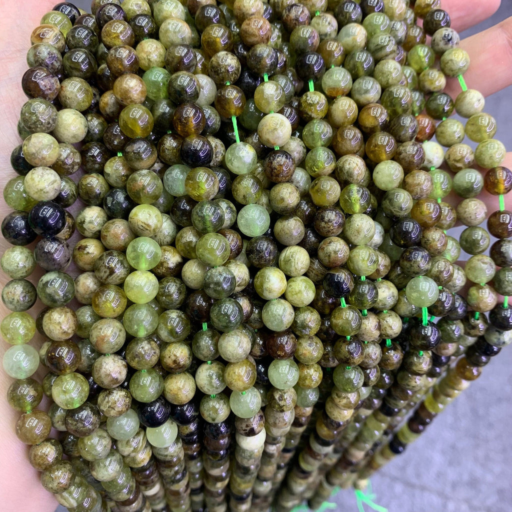 Natural Green Garnet Beads, Green Garnet Beads 6mm 8mm Gemstone Round Beads Smooth Tsavorite Garnet Stone 15.5 Inch Strand AAA