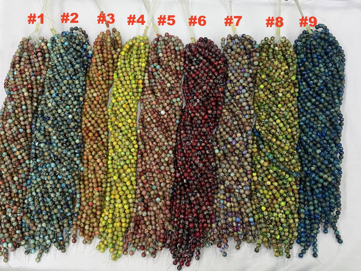 Natural Imperial Jasper Beads Sea Sediment Jasper Gemstone Beads Multi Color Jasper Bead 6mm 8mm 10mm 15.5” AAA for Bracelet Malas Making