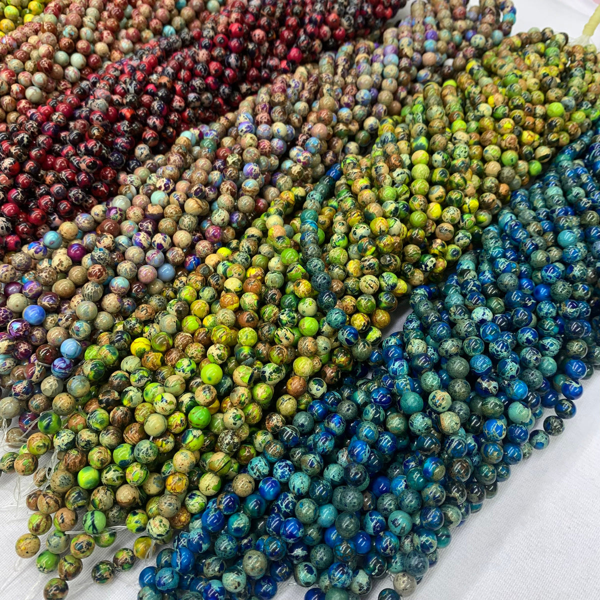Natural Imperial Jasper Beads Sea Sediment Jasper Gemstone Beads Multi Color Jasper Bead 6mm 8mm 10mm 15.5” AAA for Bracelet Malas Making