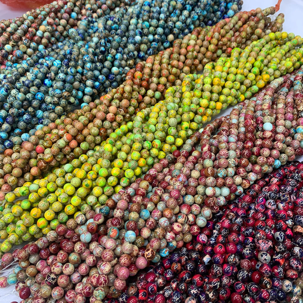 Natural Imperial Jasper Beads Sea Sediment Jasper Gemstone Beads Multi Color Jasper Bead 6mm 8mm 10mm 15.5” AAA for Bracelet Malas Making