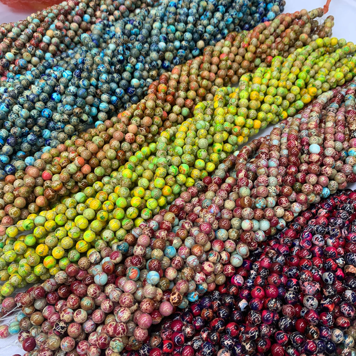 Natural Imperial Jasper Beads Sea Sediment Jasper Gemstone Beads Multi Color Jasper Bead 6mm 8mm 10mm 15.5” AAA for Bracelet Malas Making