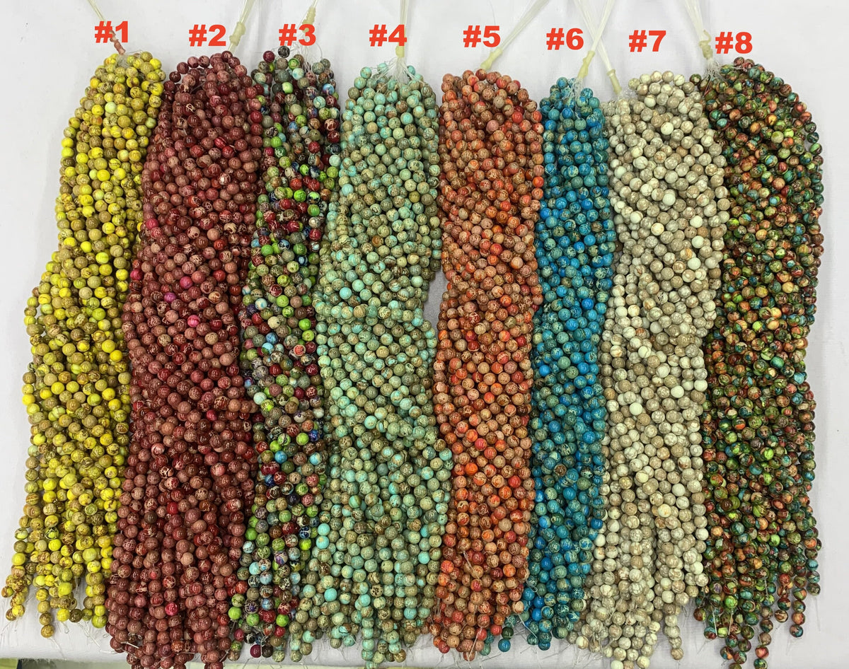 Imperial Jasper Gemstone Beads, Multi Color Sea Sediment Jasper 15.5” Strand
