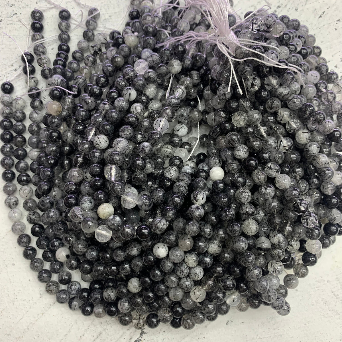Natural Black Rutilated Quartz 8mm Round Beads Black White Gemstone Tourmaline Quartz Loose Beads AAA Loose Bead 15.5 Inch Strand