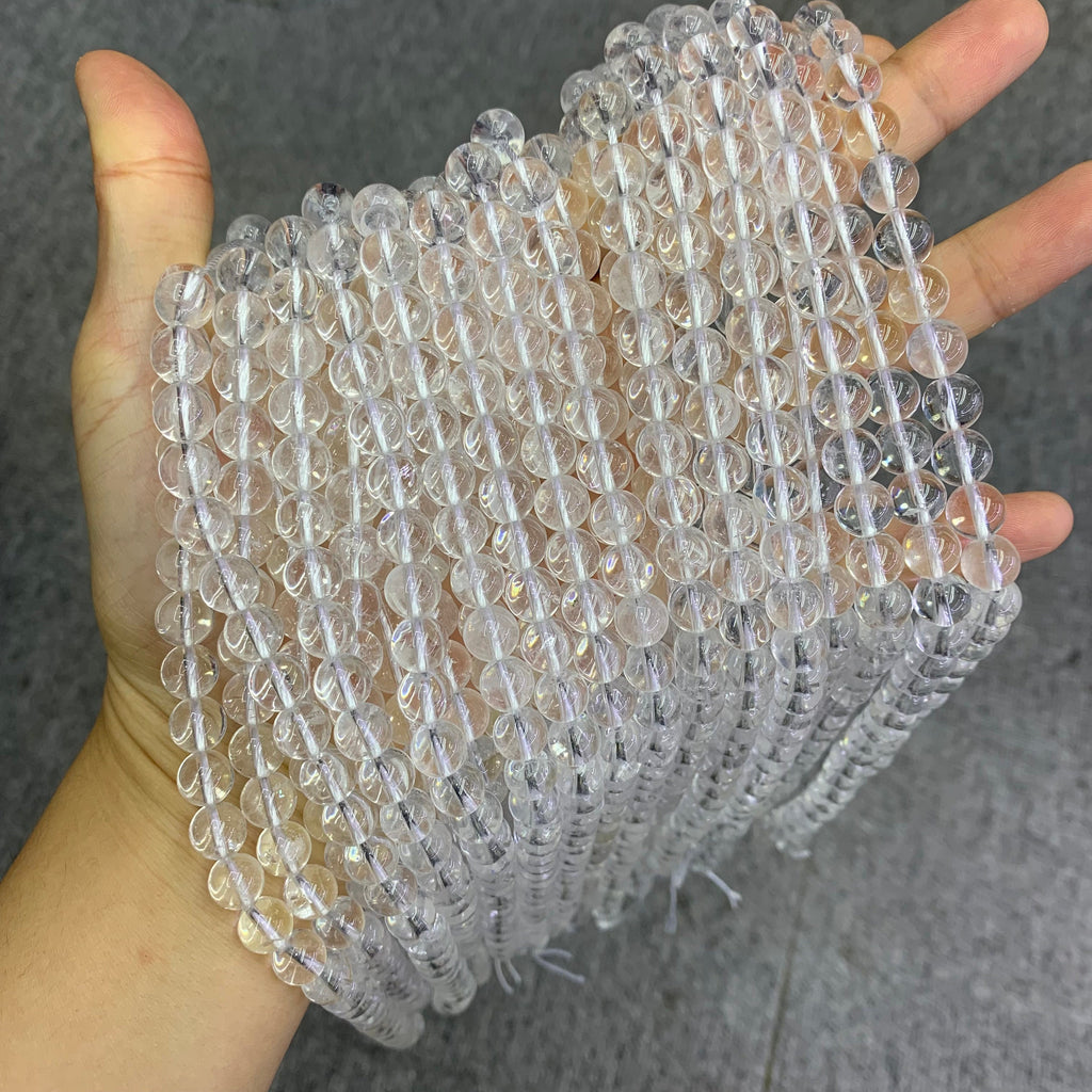 Natural Clear Quartz Round Beads, Crystal Beads 6mm 8mm 10mm Gemstone Round Beads Lace Bead 15.5 Inch Strand AAA for DIY Jewelry Making