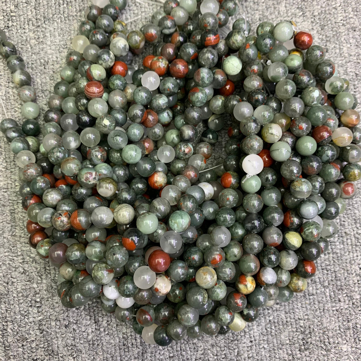 African Bloodstone Beads, Round Gemstone Lace Bead Strand