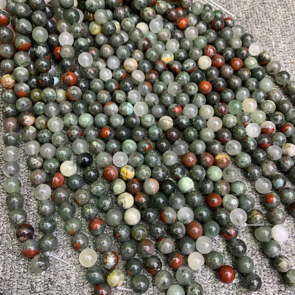 African Bloodstone Beads, Round Gemstone Lace Bead Strand