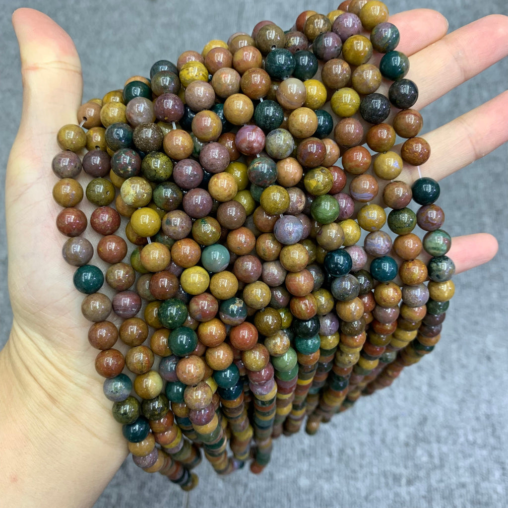 Natural Ocean Jasper Round Bead, Ocean Jasper Stone Beads 6mm 8mm 10mm Gemstone Beads Lace Bead 15.5 Inch Strand AAA for DIY Jewelry Making