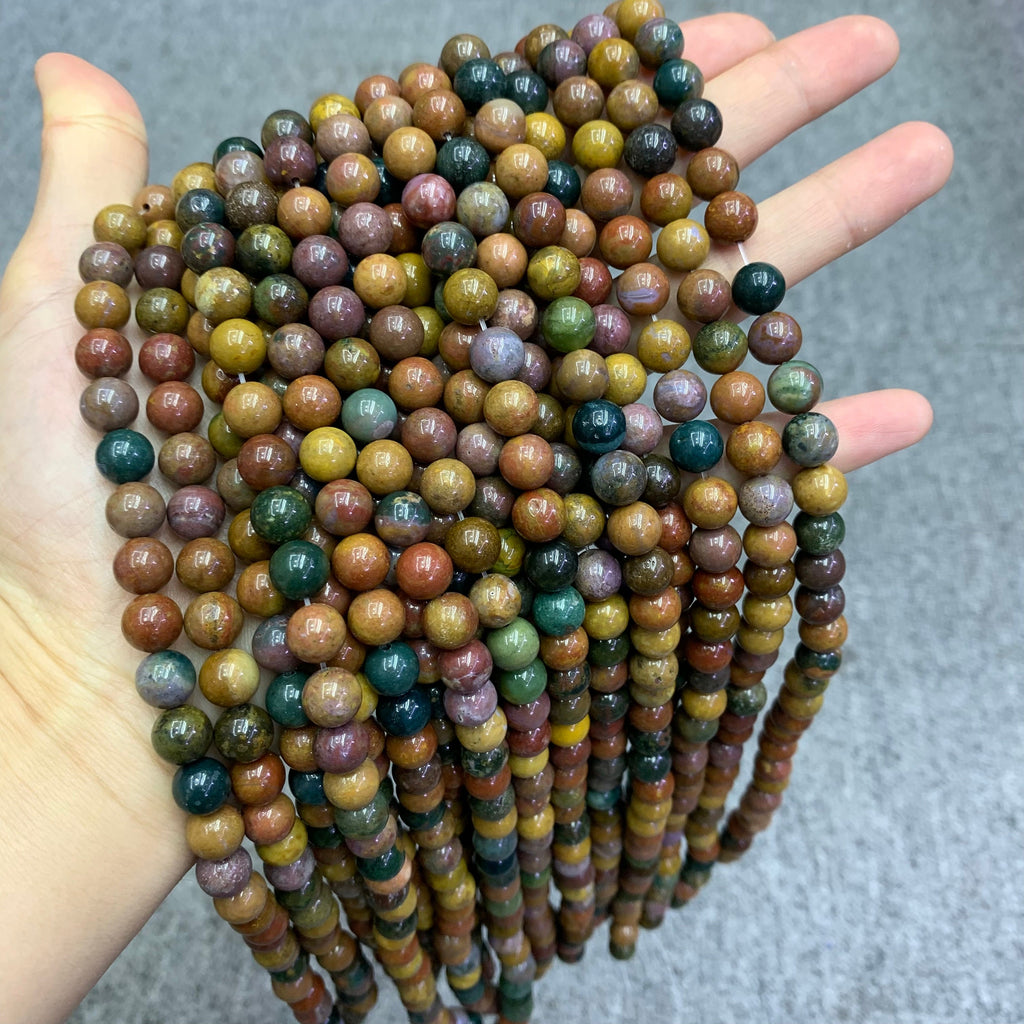 Natural Ocean Jasper Round Bead, Ocean Jasper Stone Beads 6mm 8mm 10mm Gemstone Beads Lace Bead 15.5 Inch Strand AAA for DIY Jewelry Making