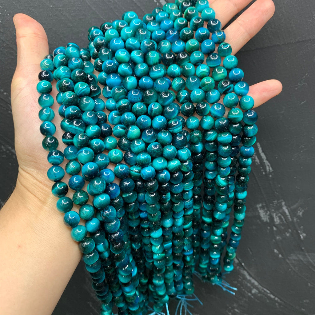 Natural Lake Placid Blue Tiger Eyes Bead 6mm 8mm 10mm Tiger Eye Gemstone Round Beads Lake Blue Tiger Eye Bead 15.5 Inch Strand AAA