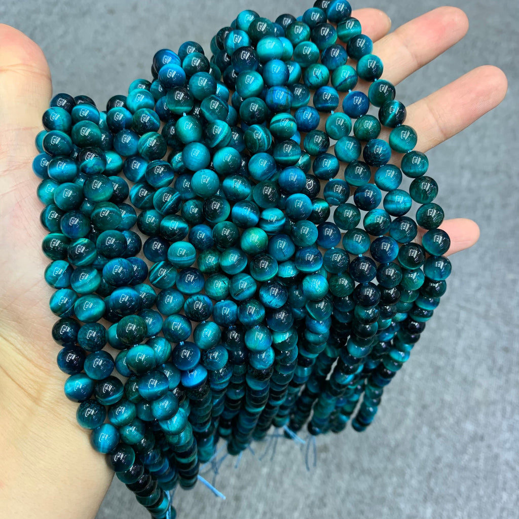 Natural Lake Placid Blue Tiger Eyes Bead 6mm 8mm 10mm Tiger Eye Gemstone Round Beads Lake Blue Tiger Eye Bead 15.5 Inch Strand AAA