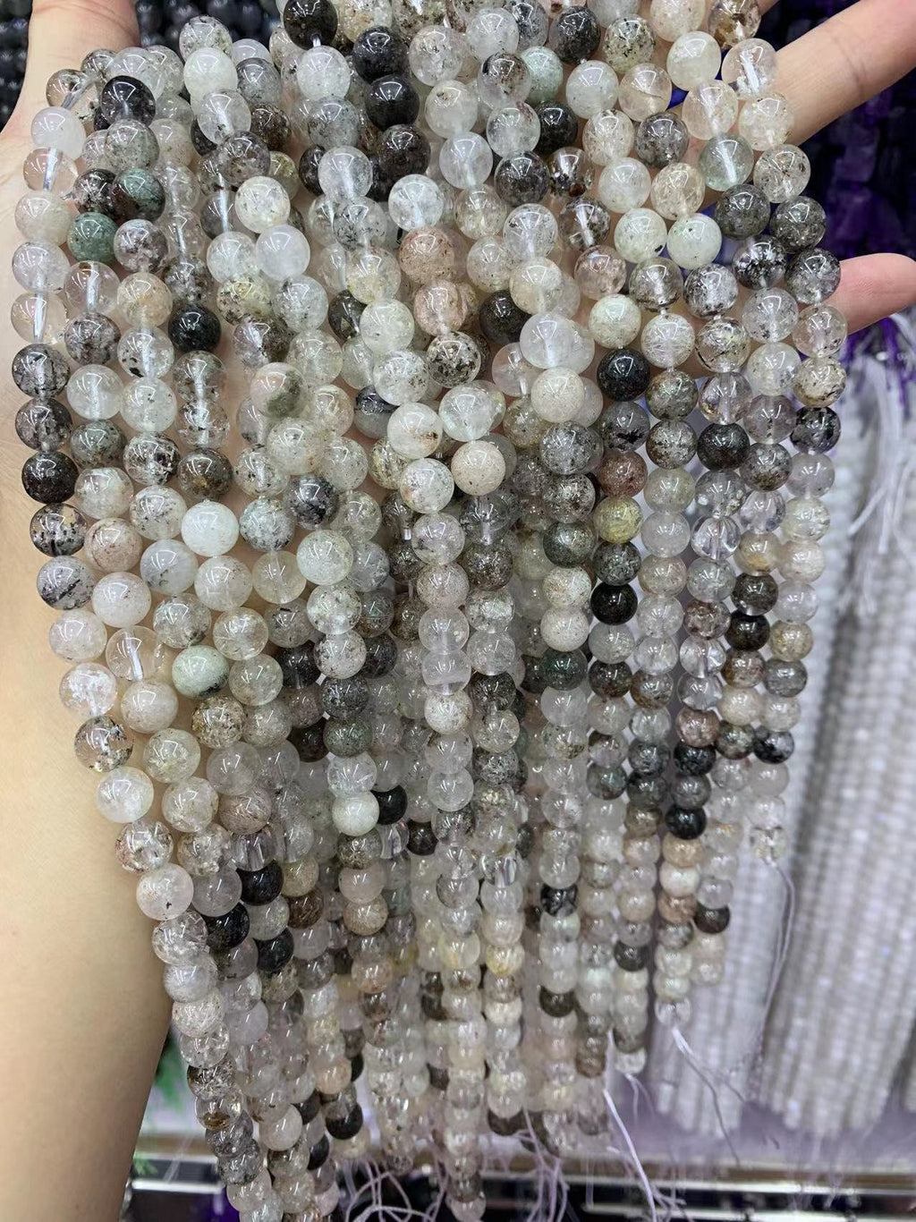 Natural Phontom Quartz Beads 6mm 8mm 10mm Garden Quartz Ghost Crystal Beads Gemstone Round Phontom Beads Lace Bead 15.5 Inch Strand AAA