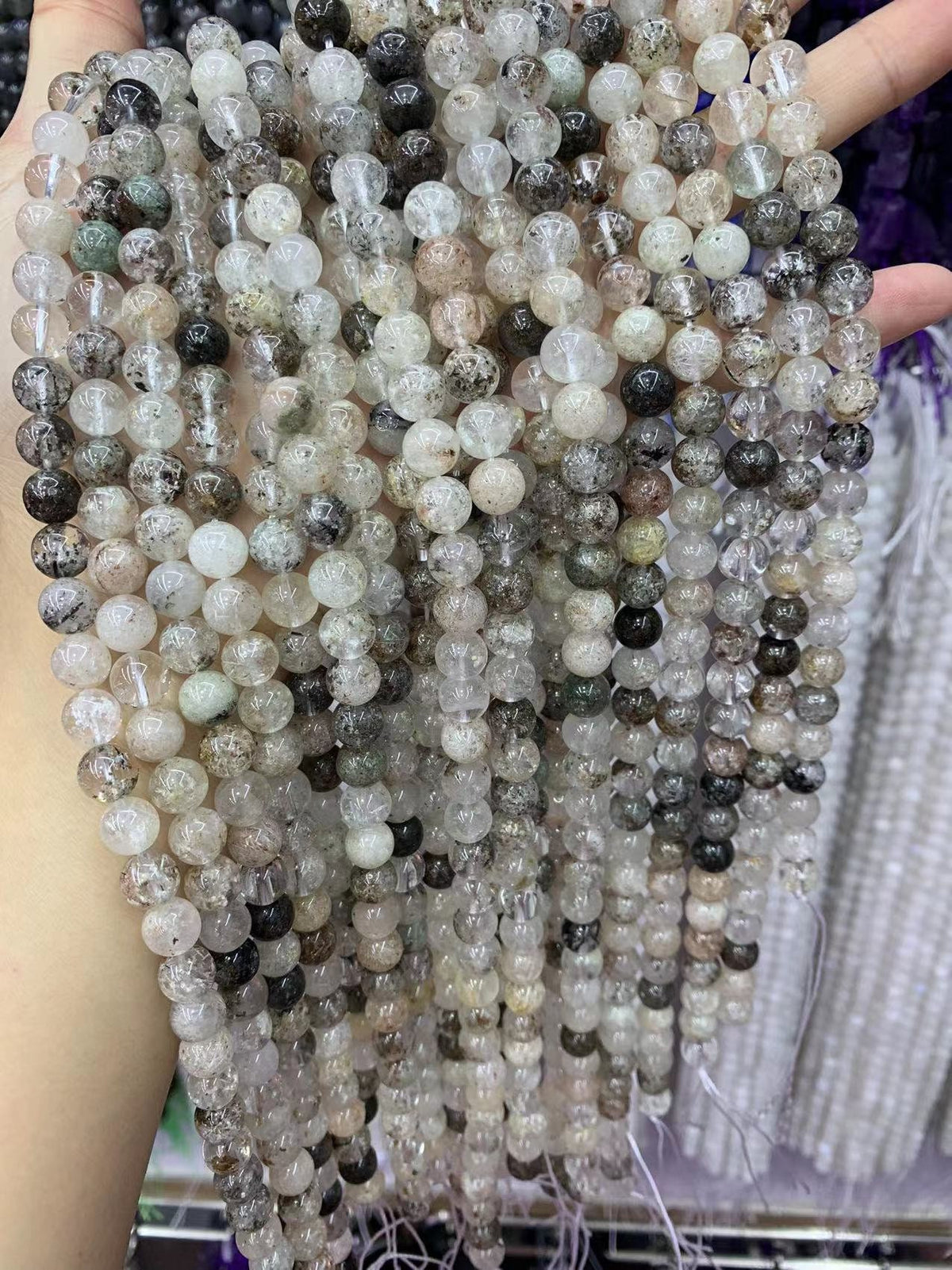 Natural Phontom Quartz Beads 6mm 8mm 10mm Garden Quartz Ghost Crystal Beads Gemstone Round Phontom Beads Lace Bead 15.5 Inch Strand AAA