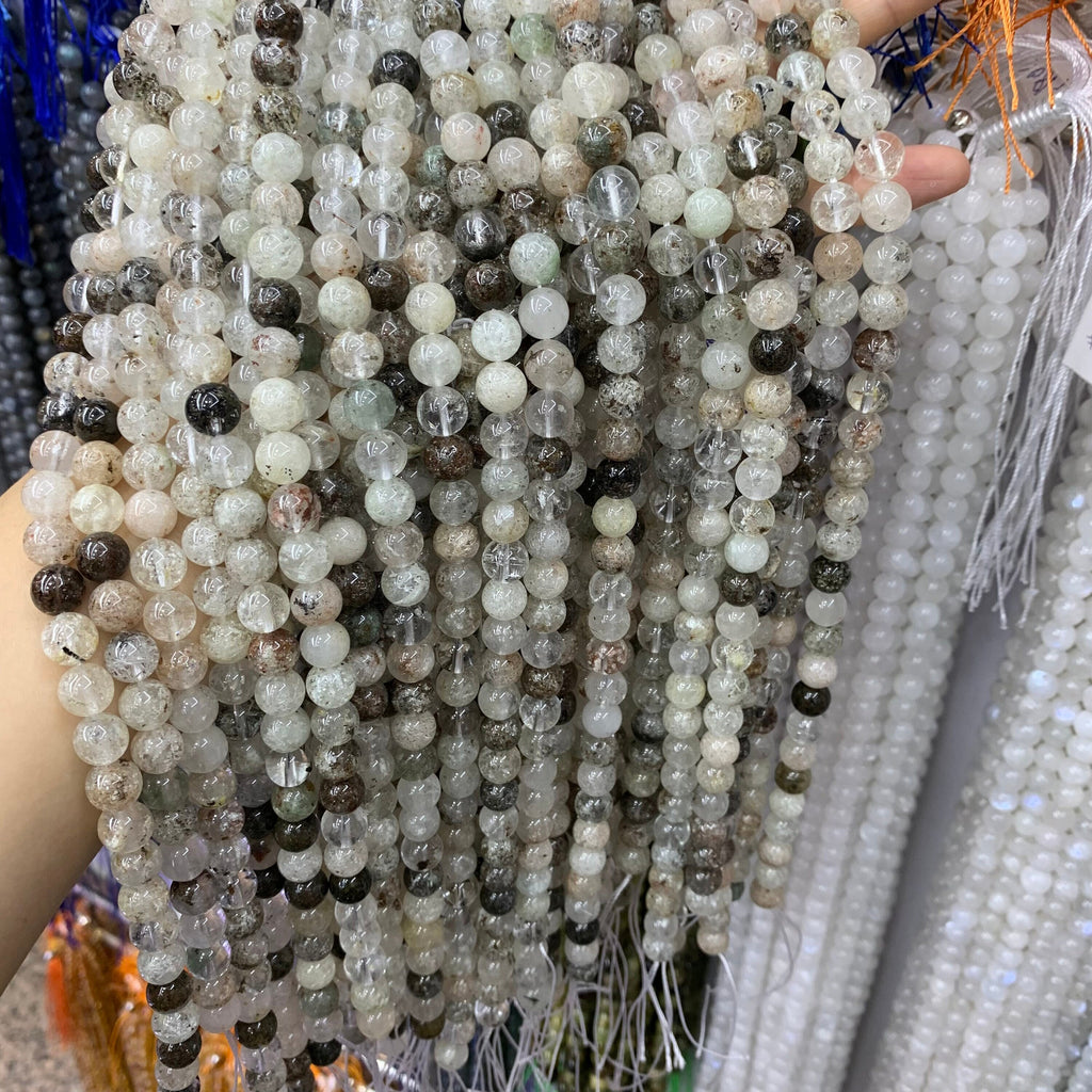 Natural Phontom Quartz Beads 6mm 8mm 10mm Garden Quartz Ghost Crystal Beads Gemstone Round Phontom Beads Lace Bead 15.5 Inch Strand AAA