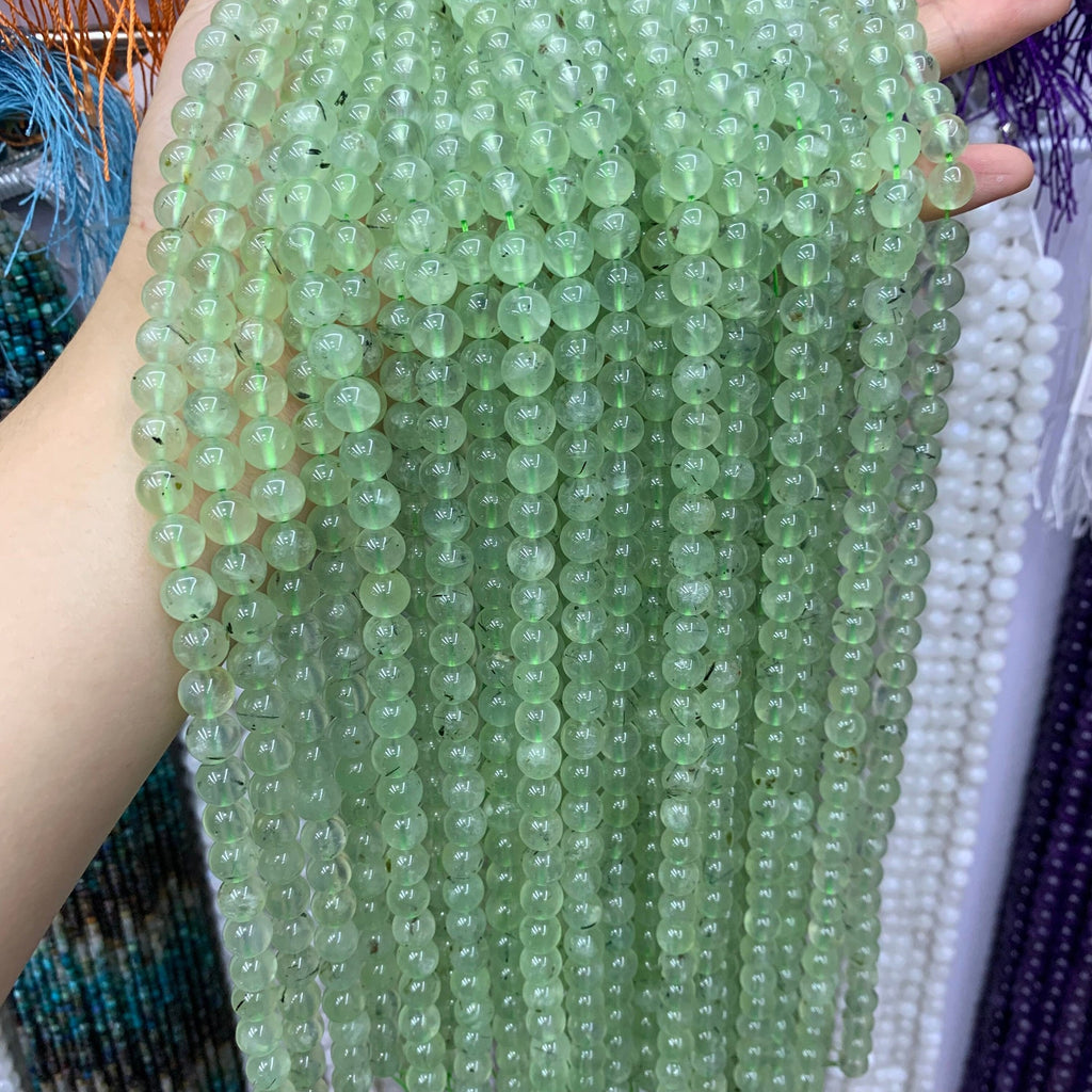 Natural Prehnite Stone Beads, Green Prehnite Beads Beads 8mm Gemstone Round Beads Lace Bead 15.5 Inch Strand AAA for DIY Jewelry Making