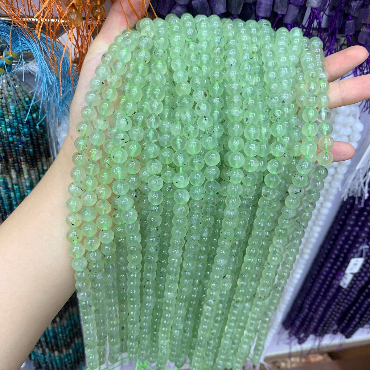 Natural Prehnite Stone Beads, Green Prehnite Beads Beads 8mm Gemstone Round Beads Lace Bead 15.5 Inch Strand AAA for DIY Jewelry Making