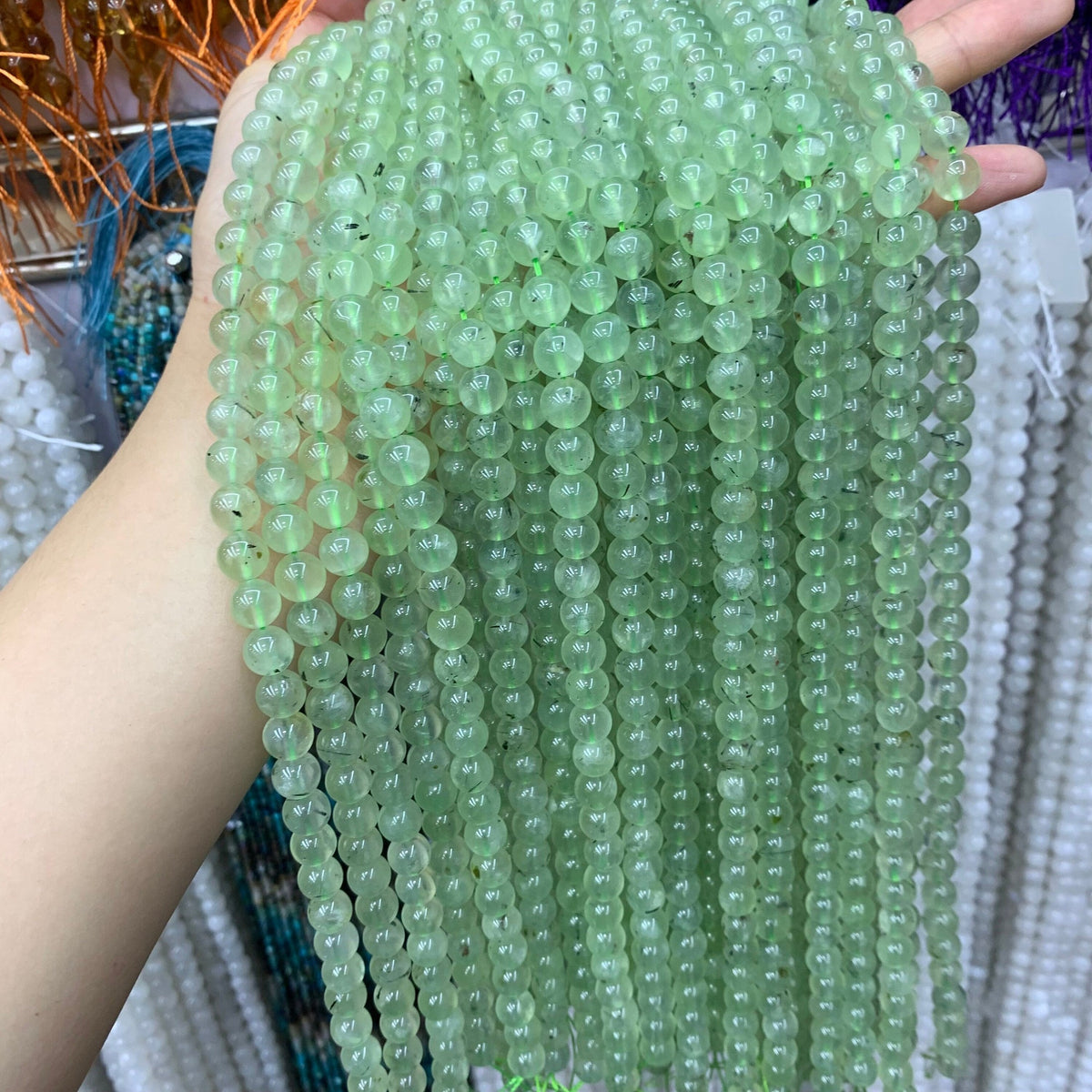Natural Prehnite Stone Beads, Green Prehnite Beads Beads 8mm Gemstone Round Beads Lace Bead 15.5 Inch Strand AAA for DIY Jewelry Making