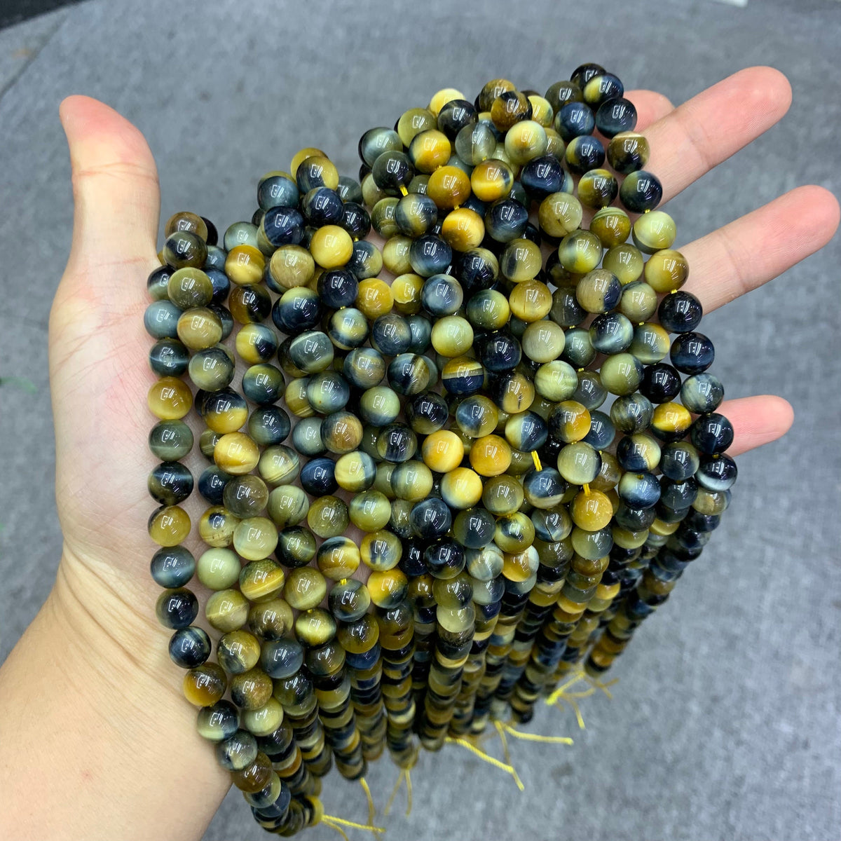 Natural Blue Yellow Tiger Eye Beads 6mm 8mm 10mm Gemstone Loose Beads Blue Yellow Color Tiger Eye Bead for DIY Jewelry Making 15.5 Inch AAA