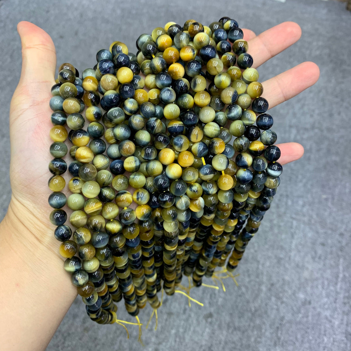 Natural Blue Yellow Tiger Eye Beads 6mm 8mm 10mm Gemstone Loose Beads Blue Yellow Color Tiger Eye Bead for DIY Jewelry Making 15.5 Inch AAA