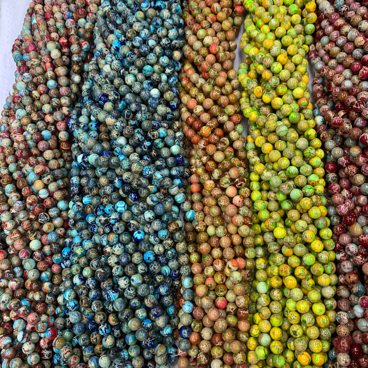 Natural Imperial Jasper Beads Sea Sediment Jasper Gemstone Beads Multi Color Jasper Bead 6mm 8mm 10mm 15.5” AAA for Bracelet Malas Making