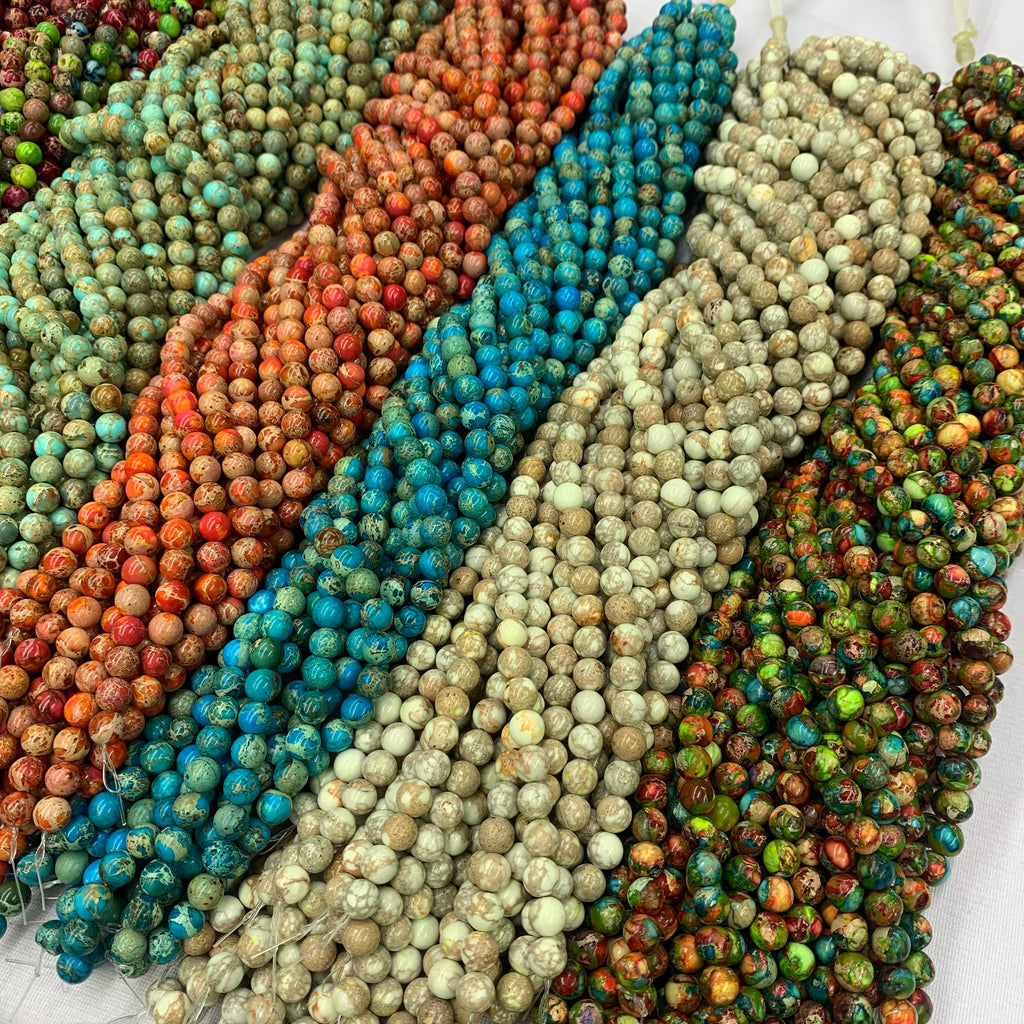 Imperial Jasper Gemstone Beads, Multi Color Sea Sediment Jasper 15.5” Strand