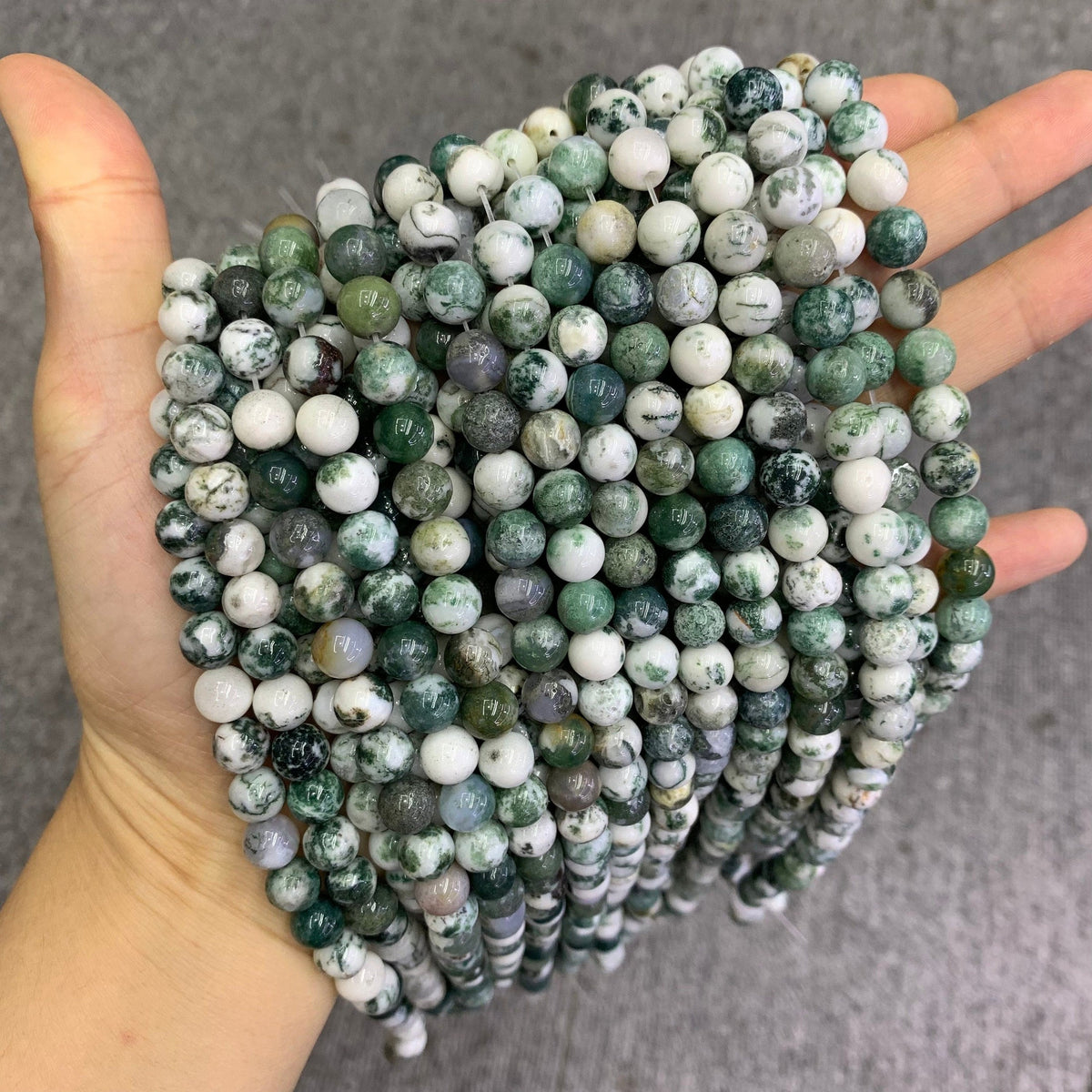 Natural Tree Agate Round Beads 6mm 8mm 10mm Tree Agate Smooth Bead for Jewelry DIY Making Strand 15.5" Garde AAA