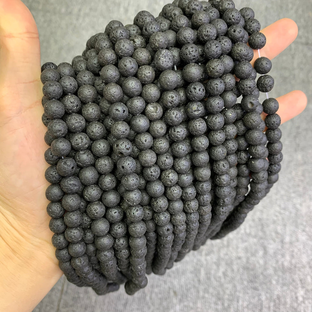 Natural Black Lava Beads 6mm 8mm 10mm Lava Beads Gemstone Round Loose Bead for Jewelry DIY Making Strand 15.5" Garde AAA