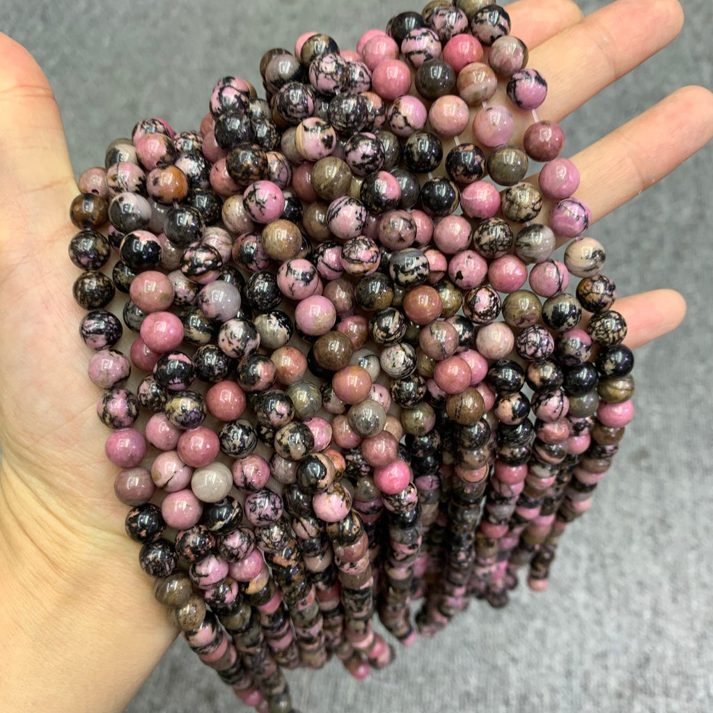 Natural Black Pink Rhodonite Beads 6mm 8mm 10mm Beads Gemstone Round Loose Rhodonite Bead for Jewelry DIY Making Strand 15.5" Garde AAA
