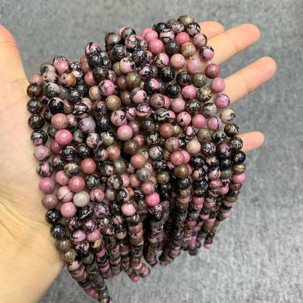 Natural Black Pink Rhodonite Beads 6mm 8mm 10mm Beads Gemstone Round Loose Rhodonite Bead for Jewelry DIY Making Strand 15.5" Garde AAA