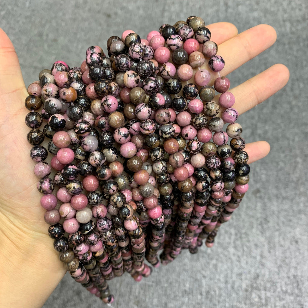 Natural Black Pink Rhodonite Beads 6mm 8mm 10mm Beads Gemstone Round Loose Rhodonite Bead for Jewelry DIY Making Strand 15.5" Garde AAA