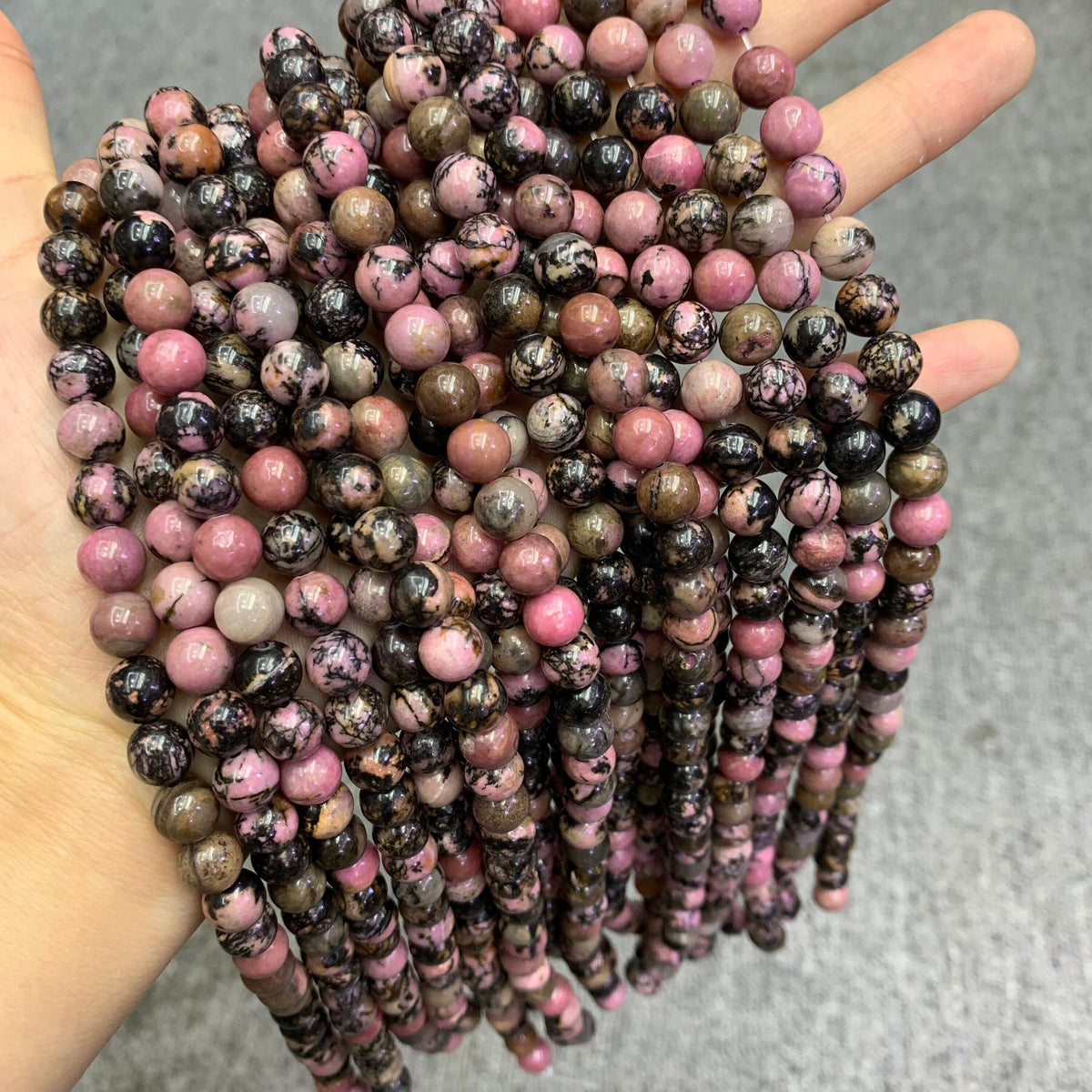 Natural Black Pink Rhodonite Beads 6mm 8mm 10mm Beads Gemstone Round Loose Rhodonite Bead for Jewelry DIY Making Strand 15.5" Garde AAA