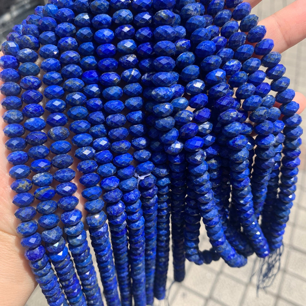 Natural Faceted Blue Lapis Rondelle Beads 5mm*8mm Gemstone Rondelle Loose Lapis Stone Beads for Jewelry DIY Making Strand 15.5" Garde AAA