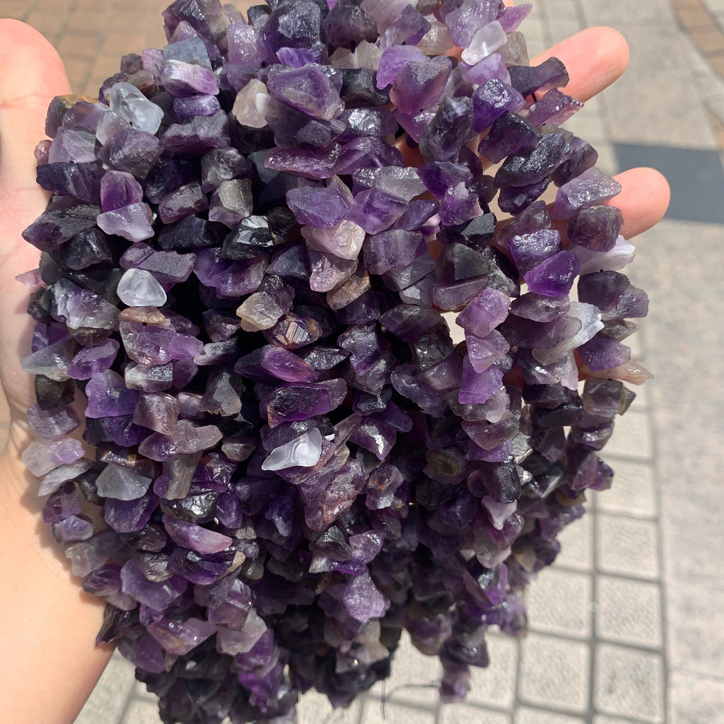 Natural Raw Amethyst Irregular Shape Stone Rock Amethyst Charm Supplies for Jewelry DIY Purple Amethyst Gemstone Strand 15.5"
