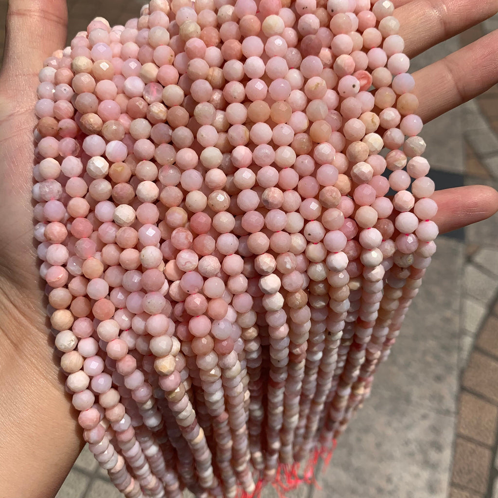 Natural Pink Opal Faceted Beads 6mm Gemstone Round Loose Pink Opal Stone Beads for Jewelry DIY Making Strand 15.5" Garde AAA