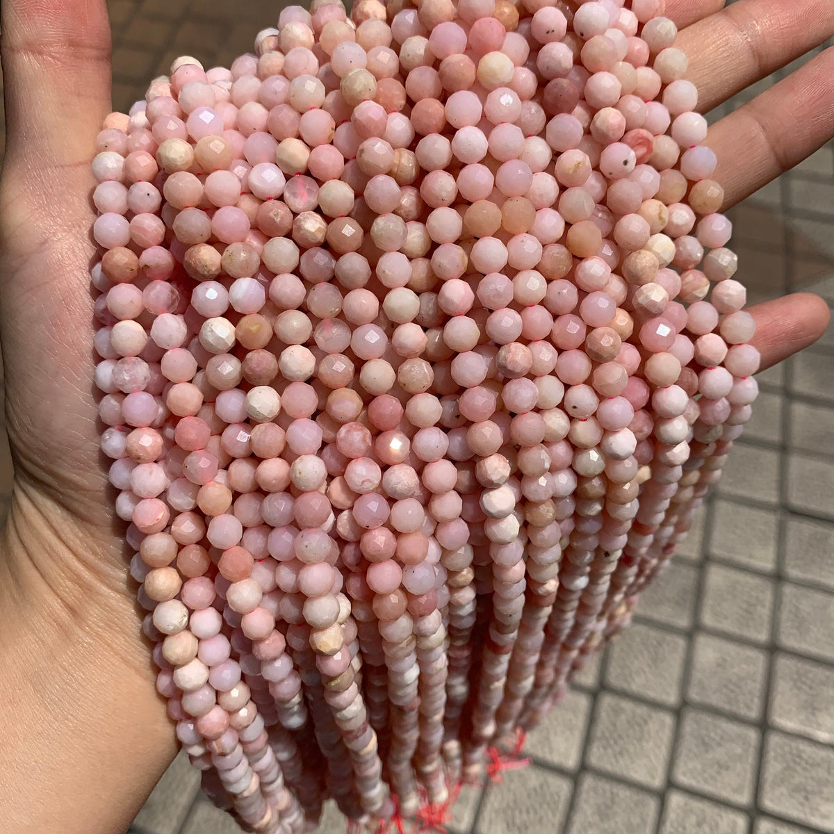 Natural Pink Opal Faceted Beads 6mm Gemstone Round Loose Pink Opal Stone Beads for Jewelry DIY Making Strand 15.5" Garde AAA