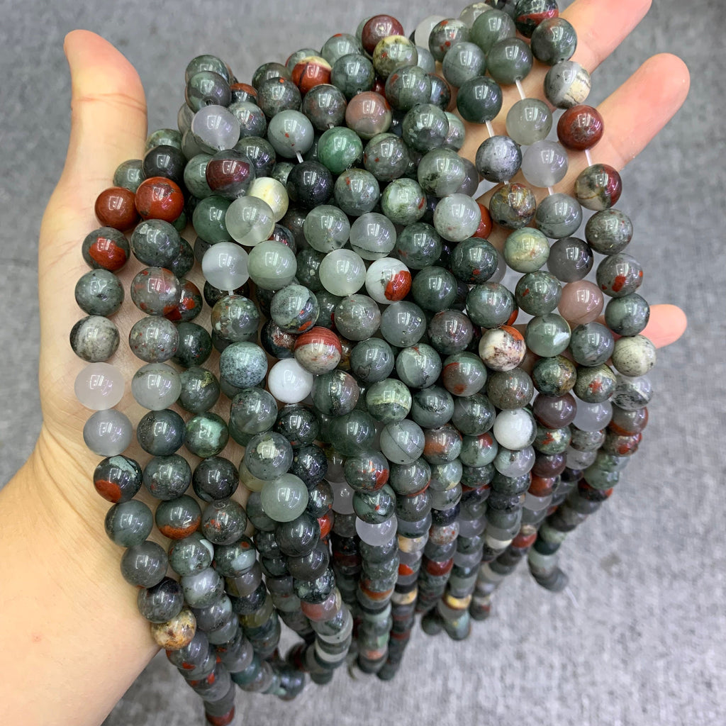African Bloodstone Beads, Round Gemstone Lace Bead Strand