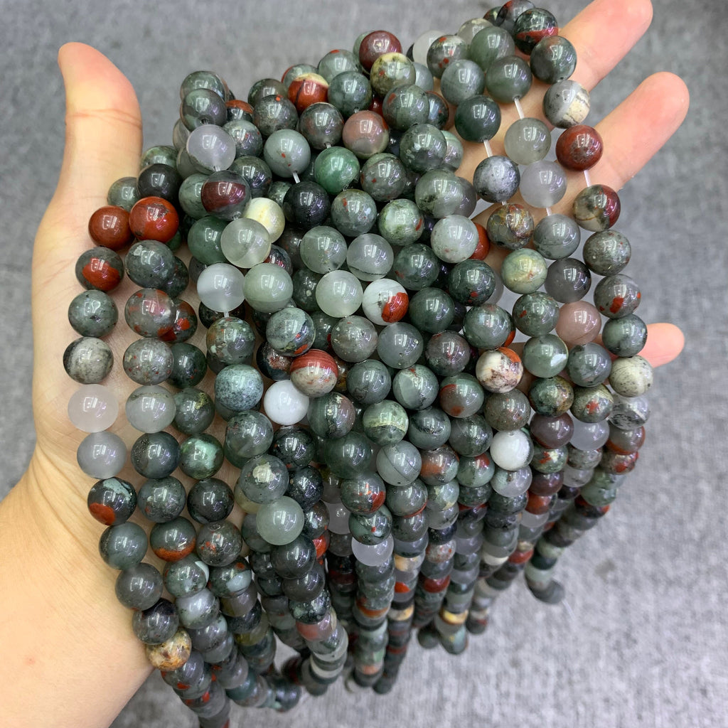 African Bloodstone Beads, Round Gemstone Lace Bead Strand