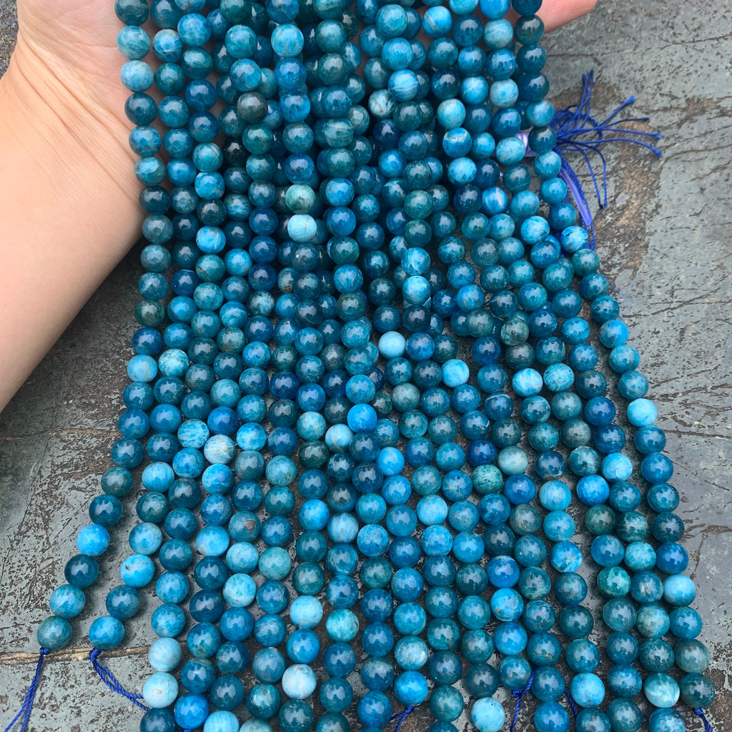 Natural Apatite Loose Round Beads,Blue Apatite Stone Beads 6mm 8mm 10mm Gemstone Beads Lace Bead 15.5 Inch Strand AAA for DIY Jewelry Making
